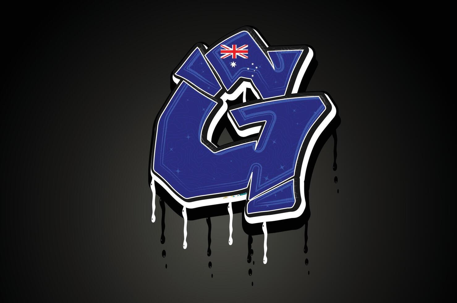 Australia Flag G Hand Lettering Graffiti alphabet Vector template