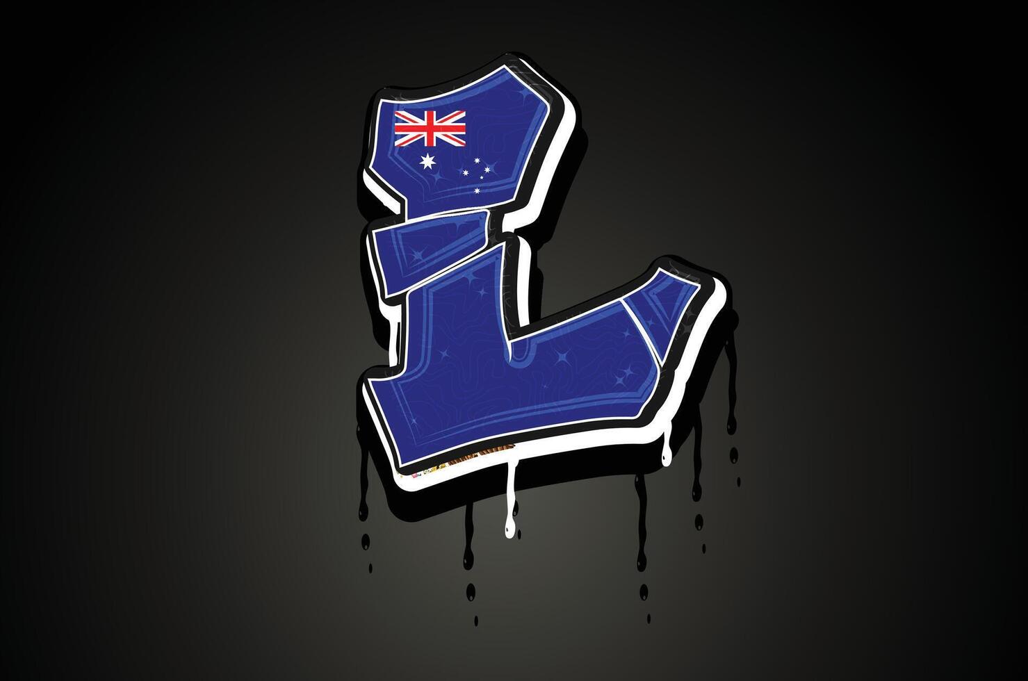 Australia Flag L Hand Lettering Graffiti alphabet Vector template