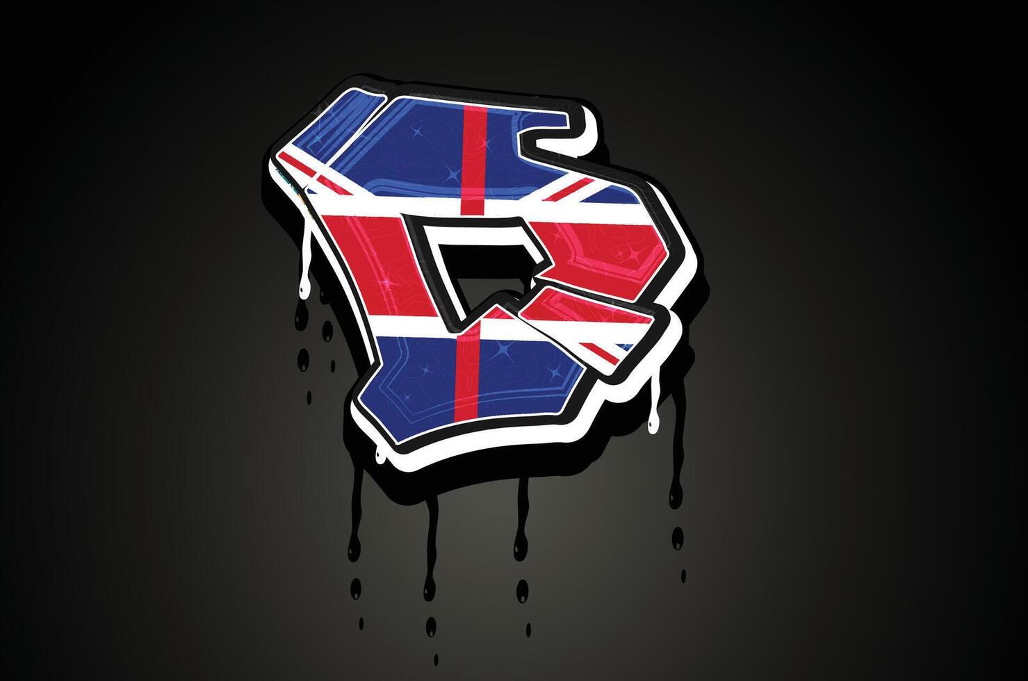 England Flag D Hand Lettering Graffiti Alphabet Vector Template