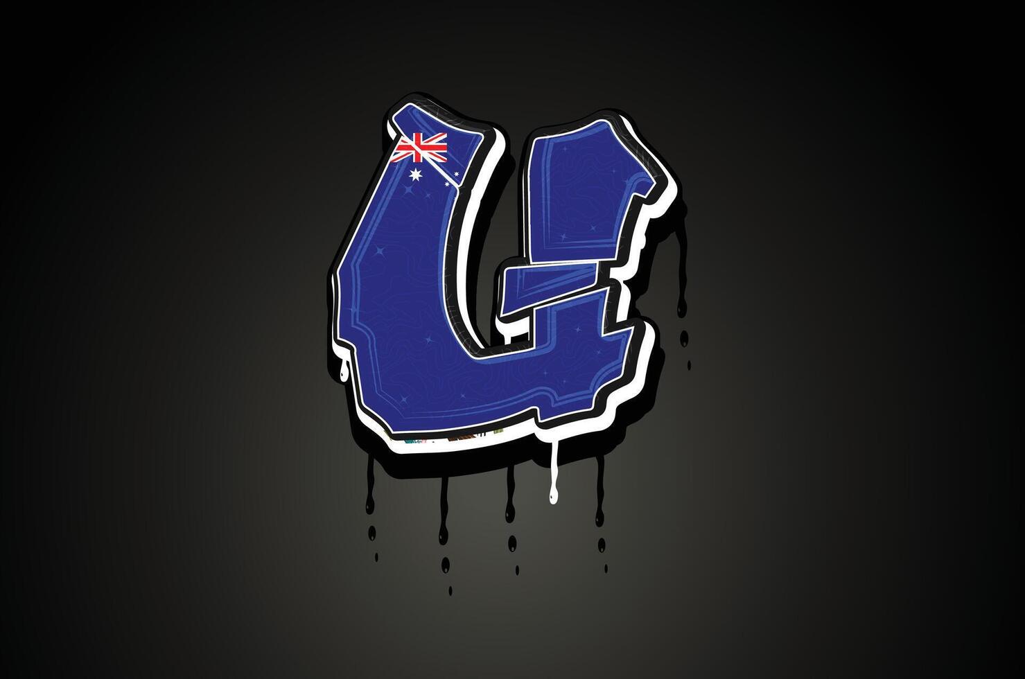 Australia Flag U Hand Lettering Graffiti alphabet Vector template