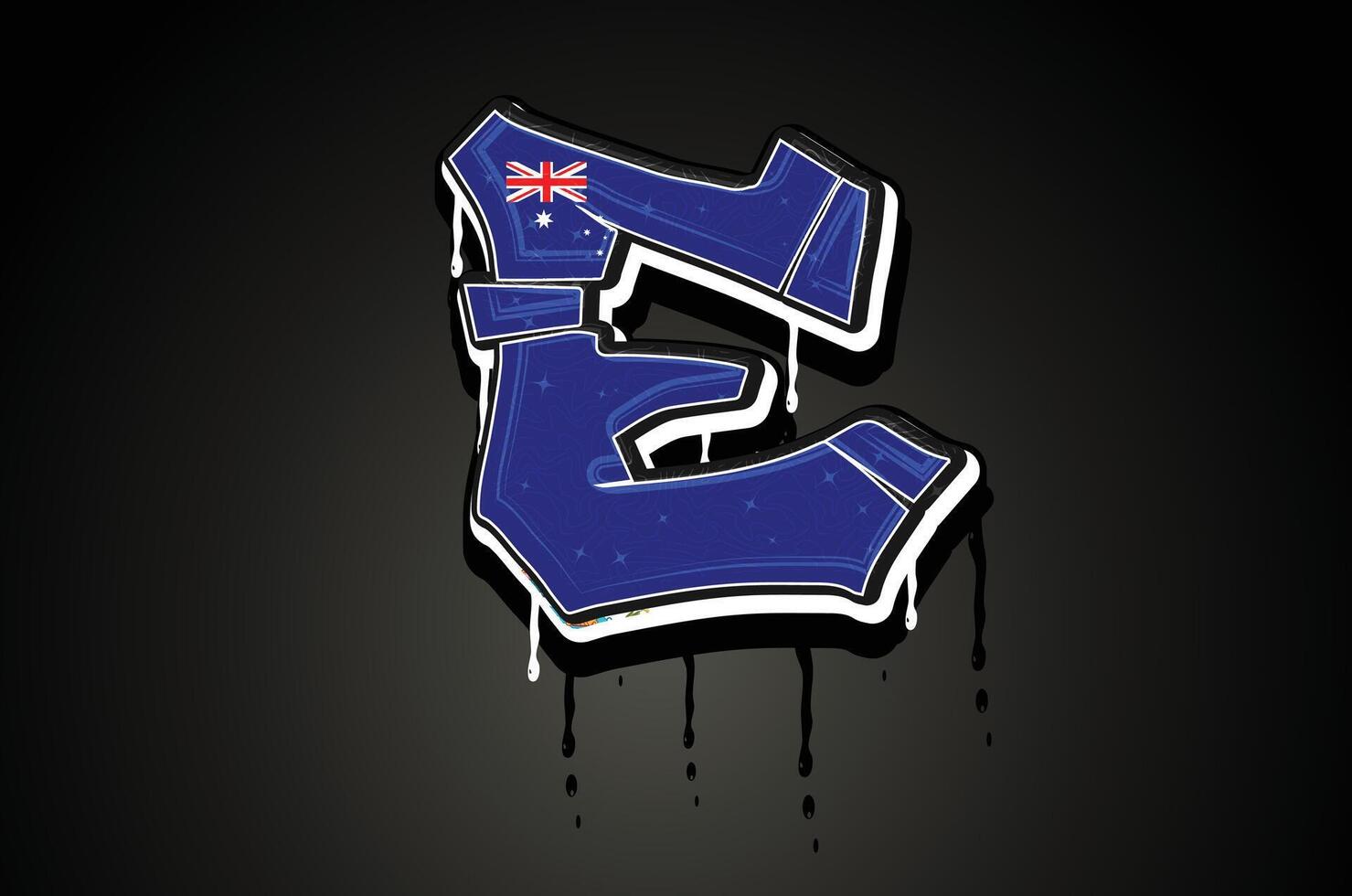 Australia Flag E Hand Lettering Graffiti alphabet Vector template