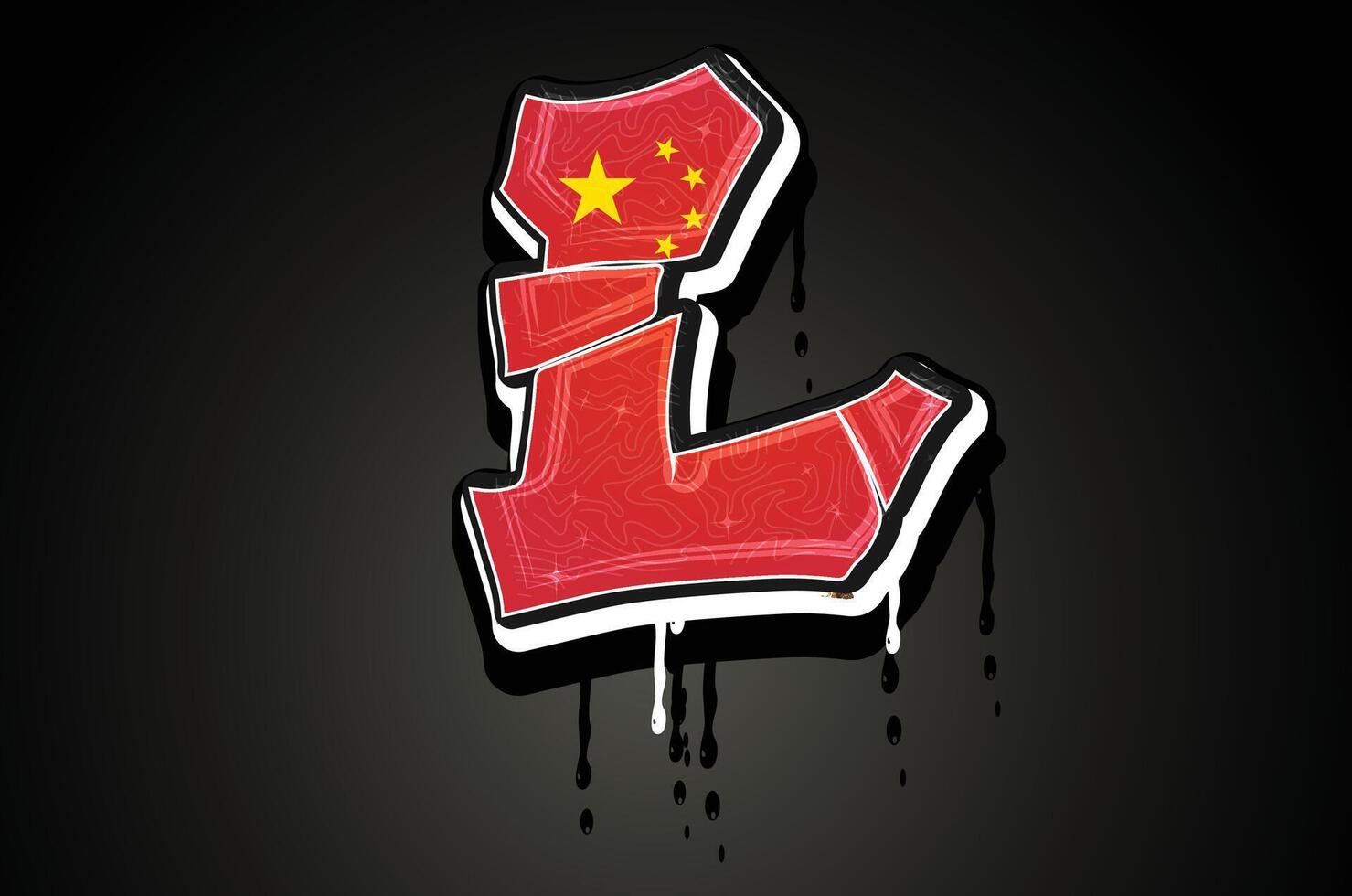 China Flag L Hand Lettering Graffiti Alphabet Vector Template