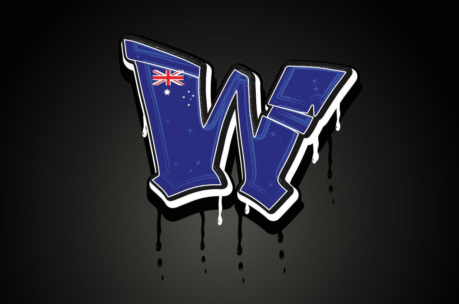 Australia Flag W Hand Lettering Graffiti alphabet Vector template