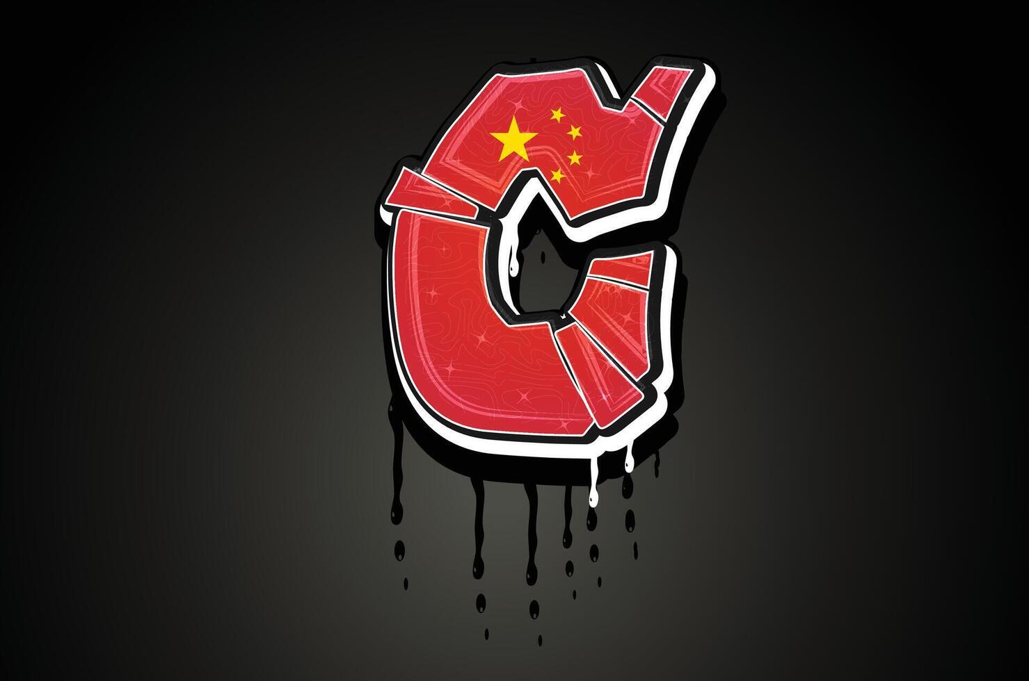 China Flag C Hand Lettering Graffiti Alphabet Vector Template