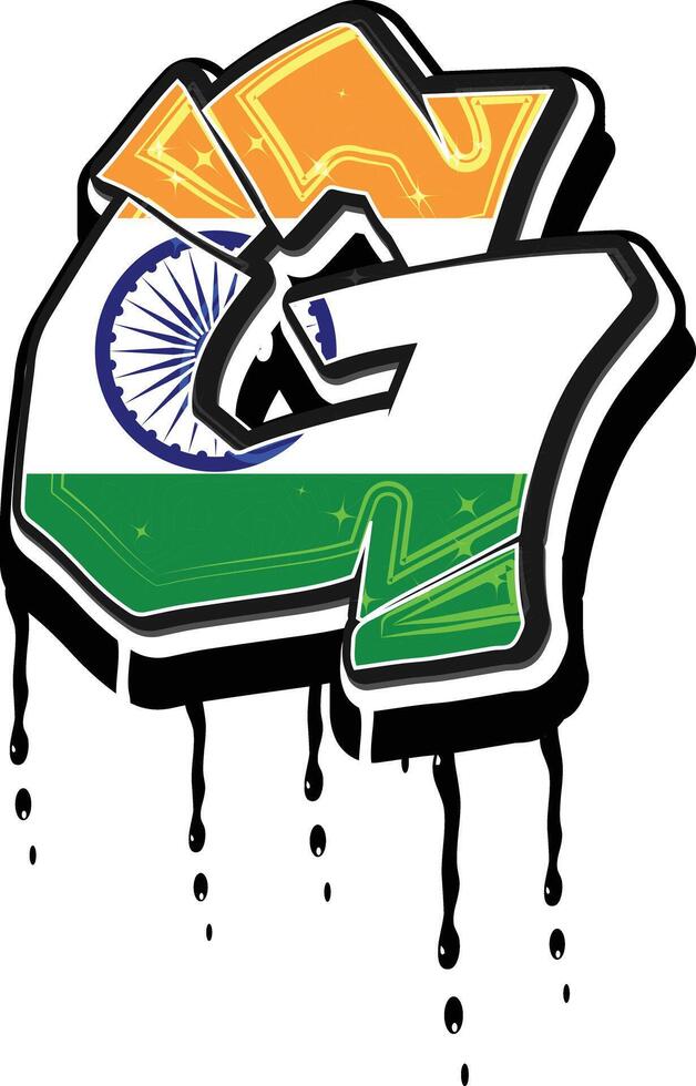 India bandera sol mano letras pintada vector