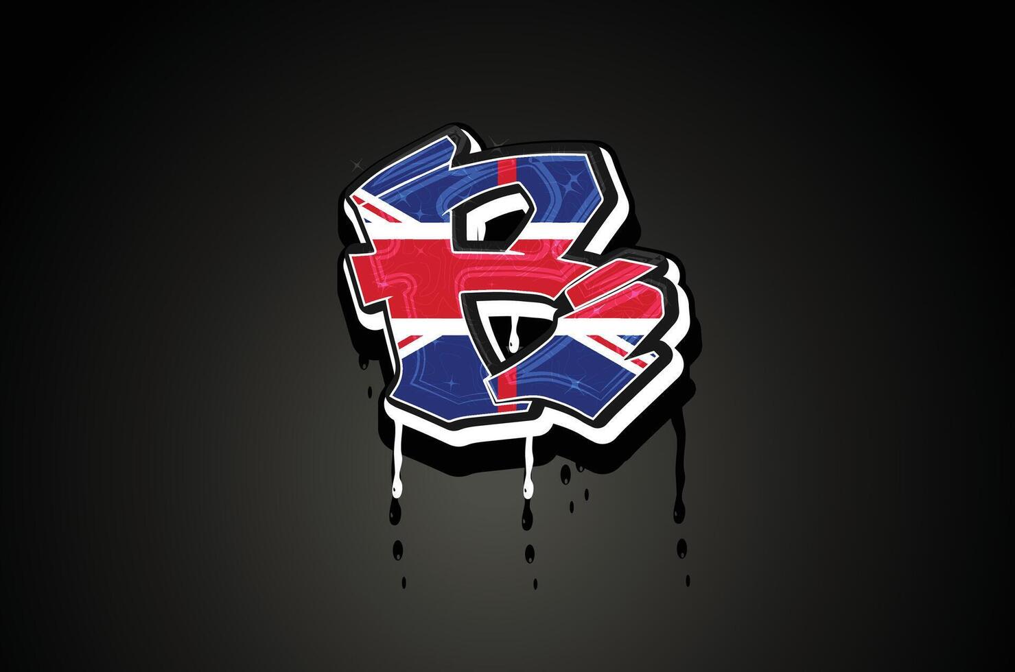 England Flag R Hand Lettering Graffiti Alphabet Vector Template