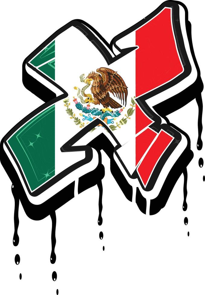 Mexico Flag X Hand Lettering Dripping Graffiti Vector Template