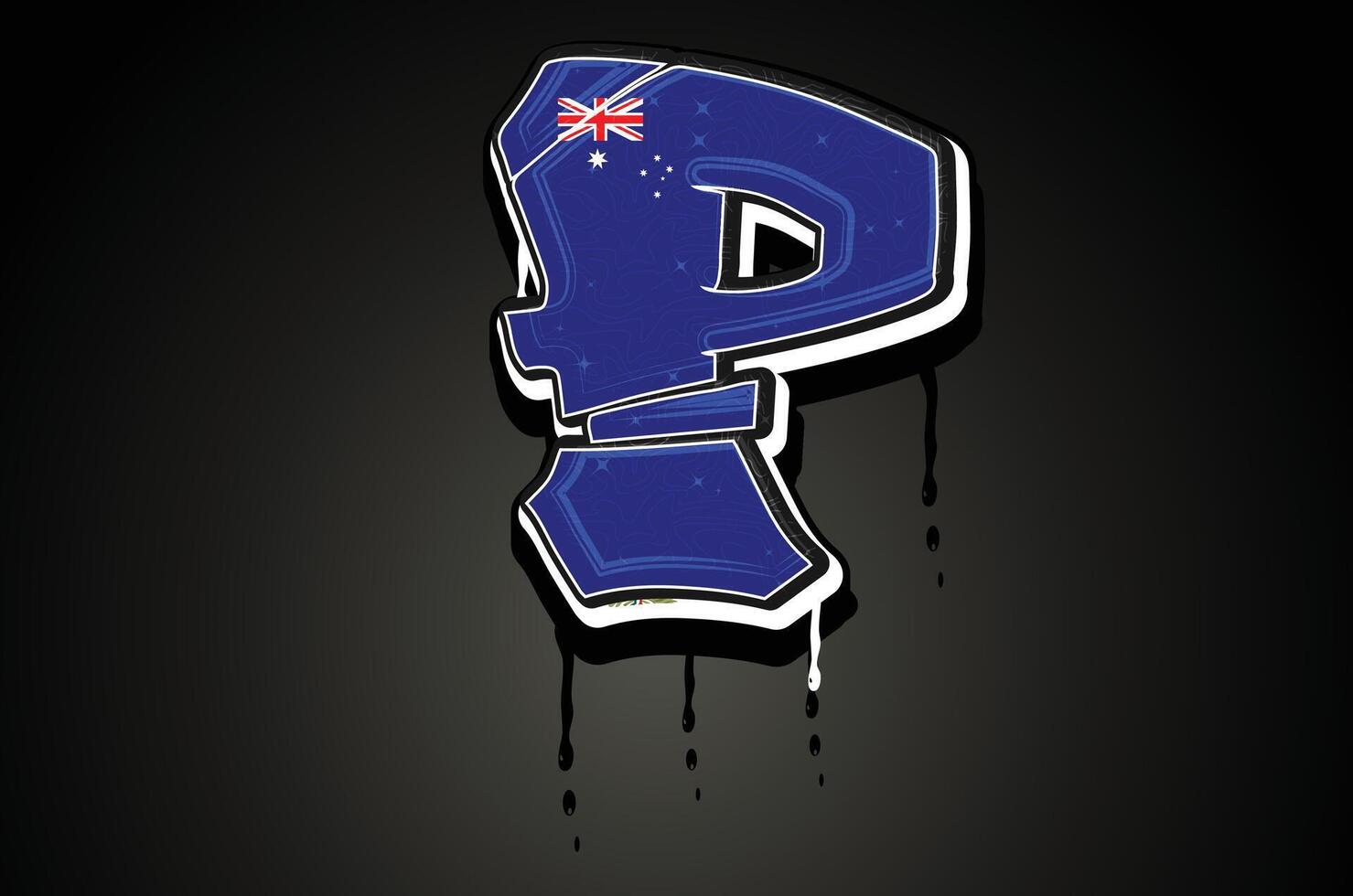 Australia Flag P Hand Lettering Graffiti alphabet Vector template