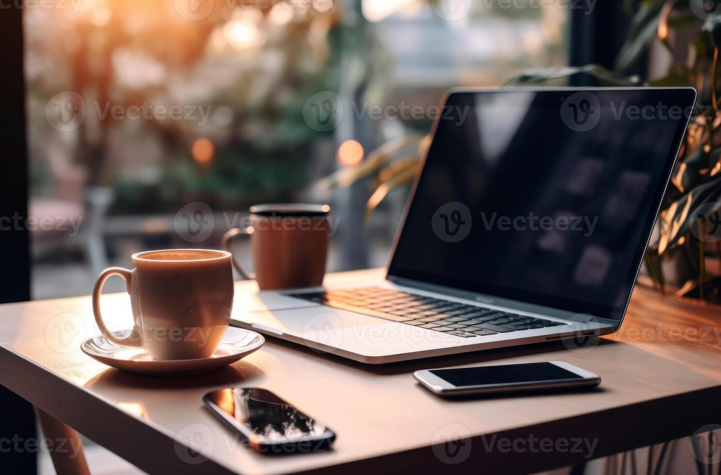 AI generated A laptop and mobile device on a tabletop, labour day banner photo