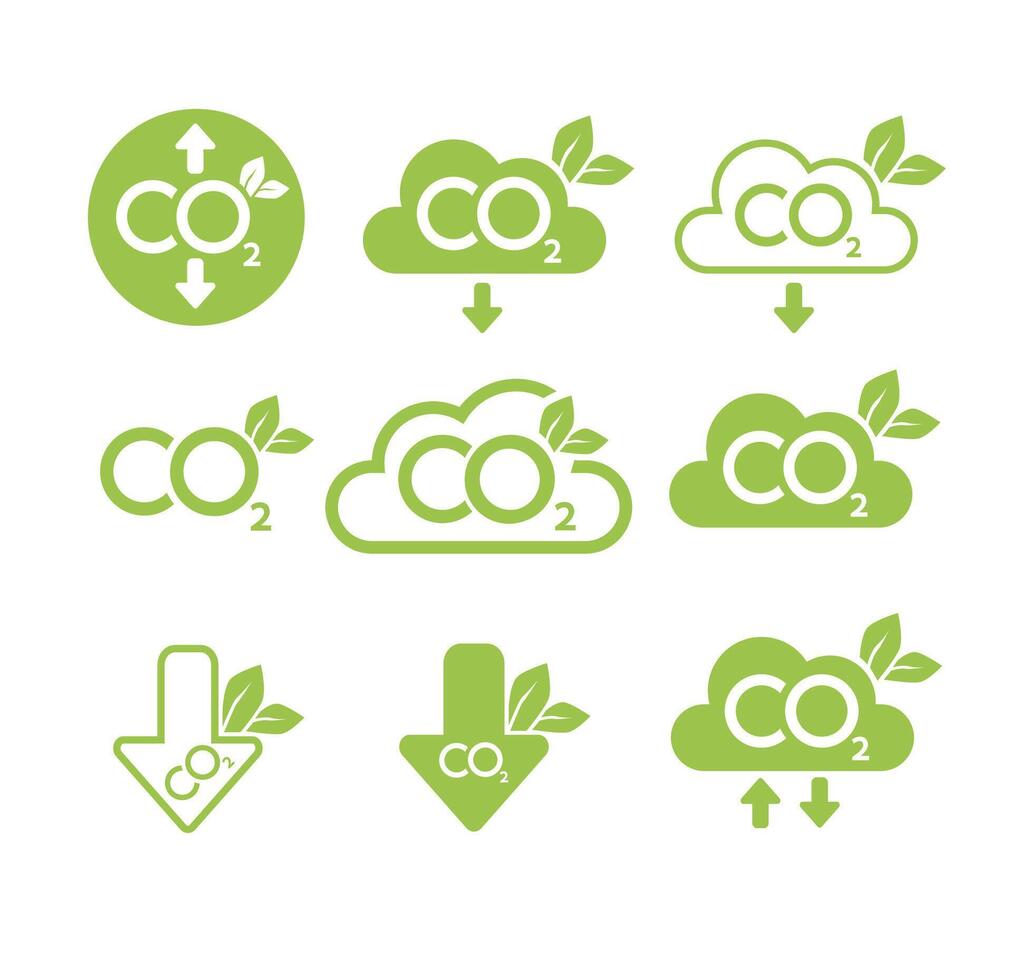 CO2 neutral icon set. Carbon vector