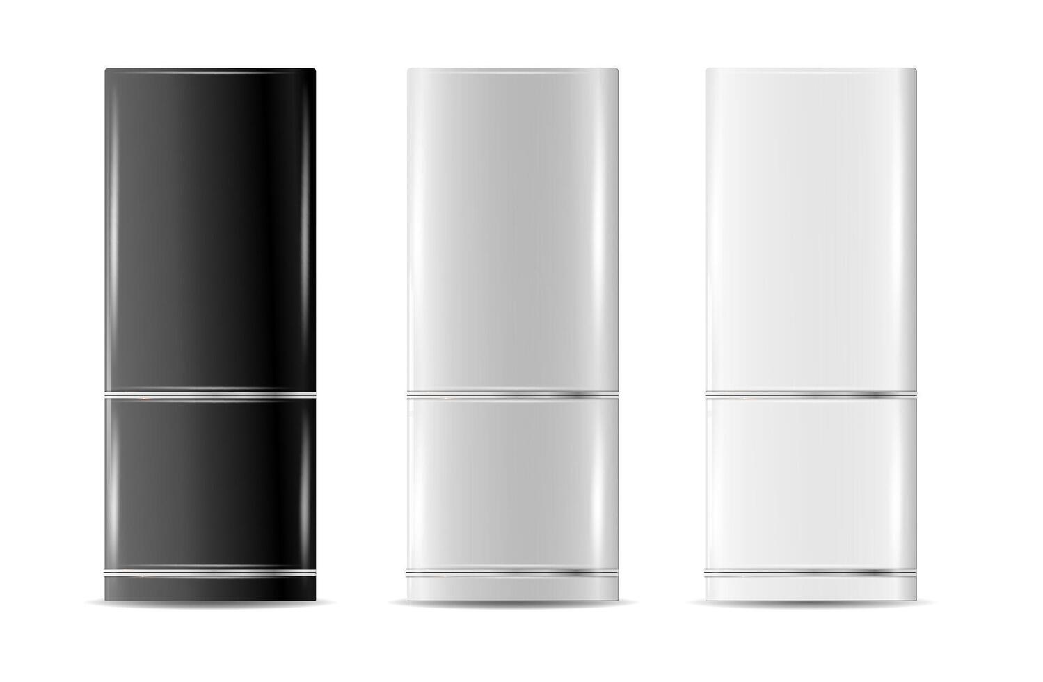 Modern fridges. Realistic silver coolers vector