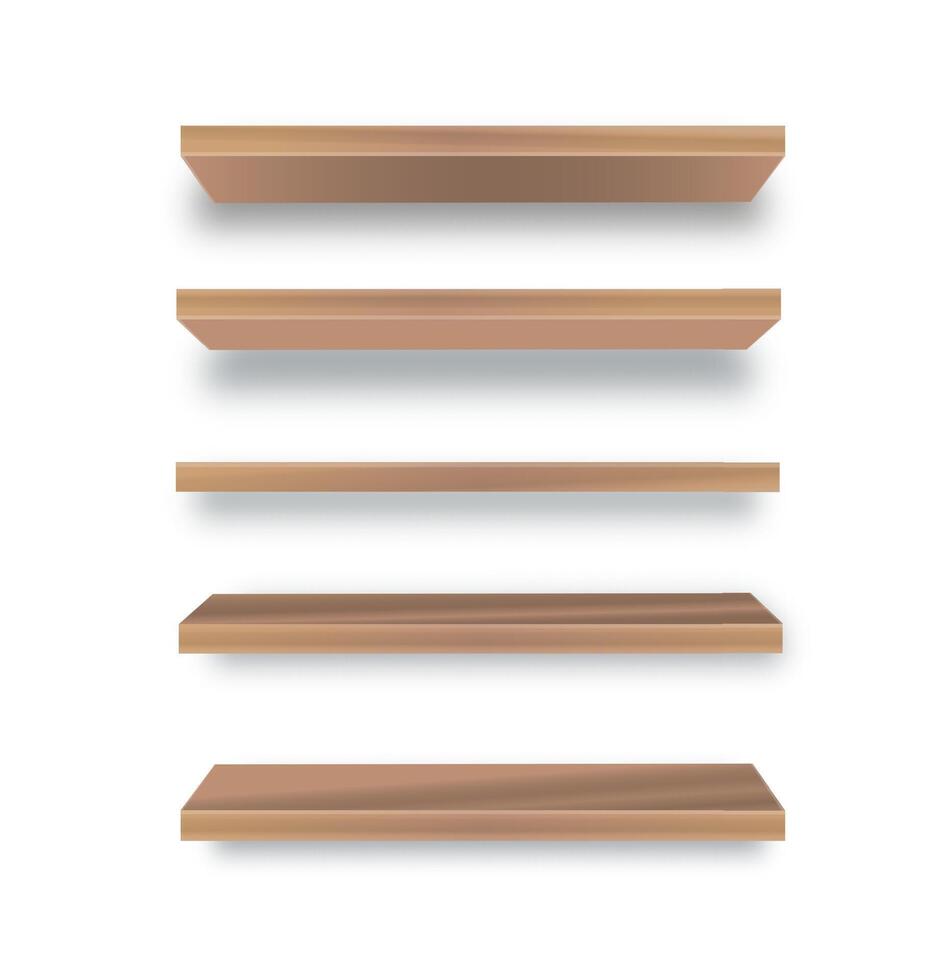 Various empty wooden store shelves vector