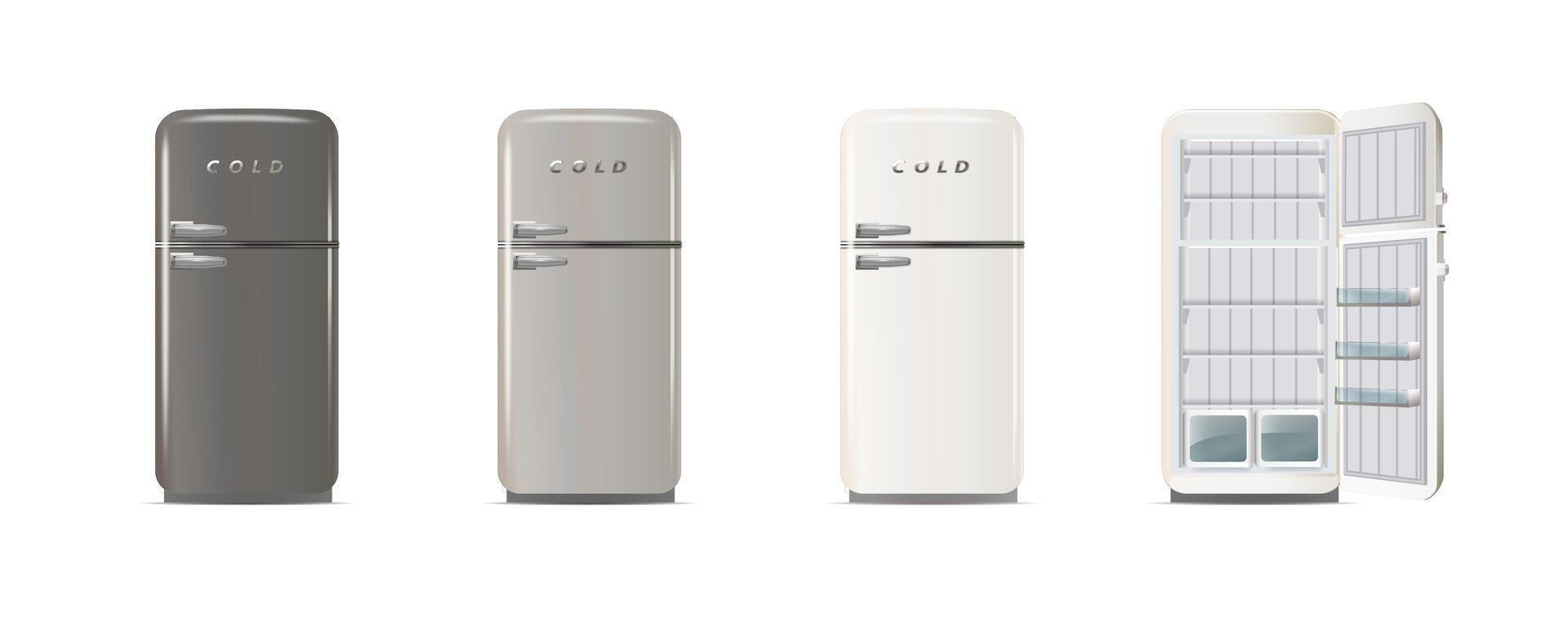 Modern fridges. Realistic coolers, refrigerators vector