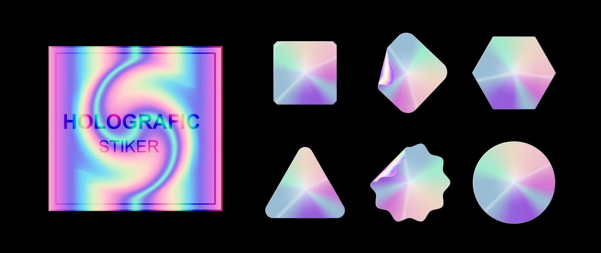 Holographic stickers. Hologram labels shapes vector