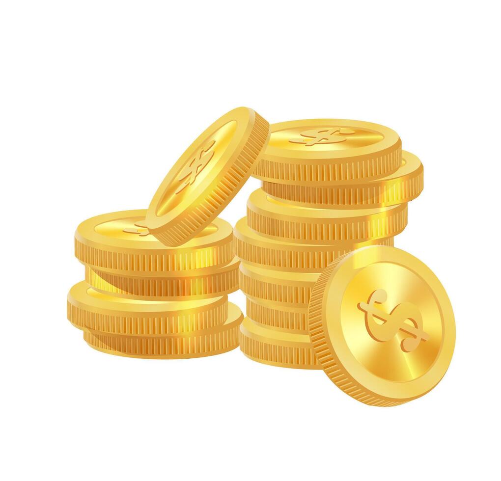 Realistic golden coins pile. Stacks vector