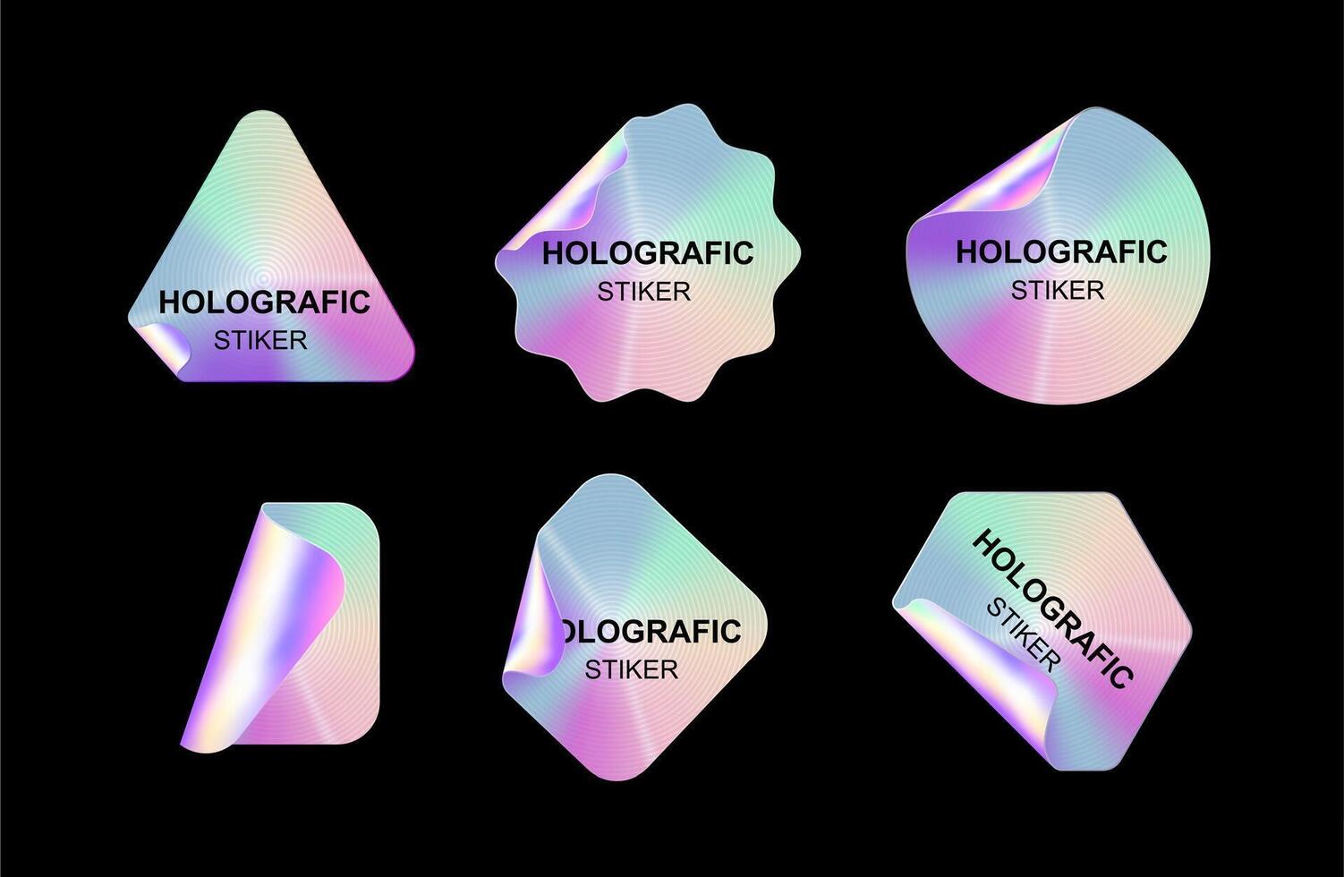 Holographic stickers. Hologram labels shapes vector