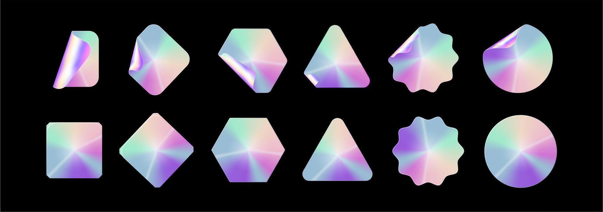 Holographic stickers. Hologram labels shapes vector