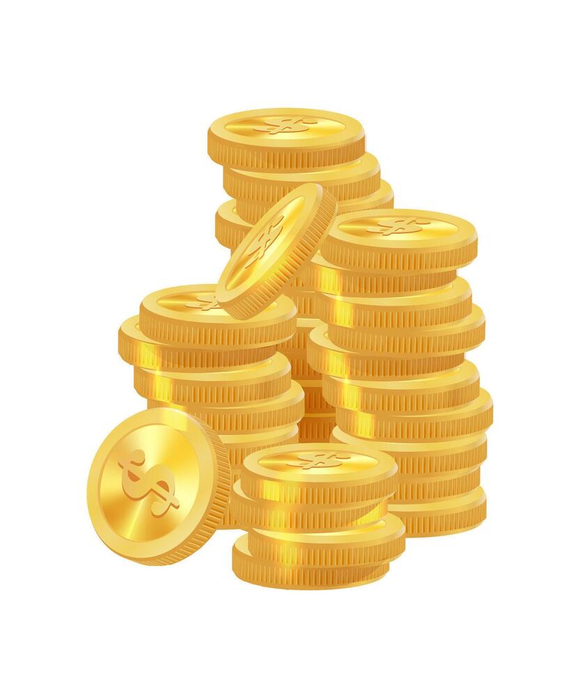 Realistic golden coins pile. Stacks vector