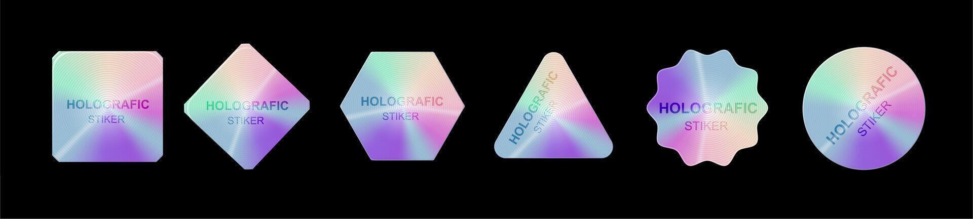 Holographic stickers. Hologram labels shapes vector