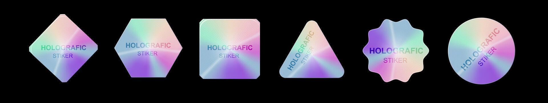 Holographic stickers. Hologram labels shapes vector