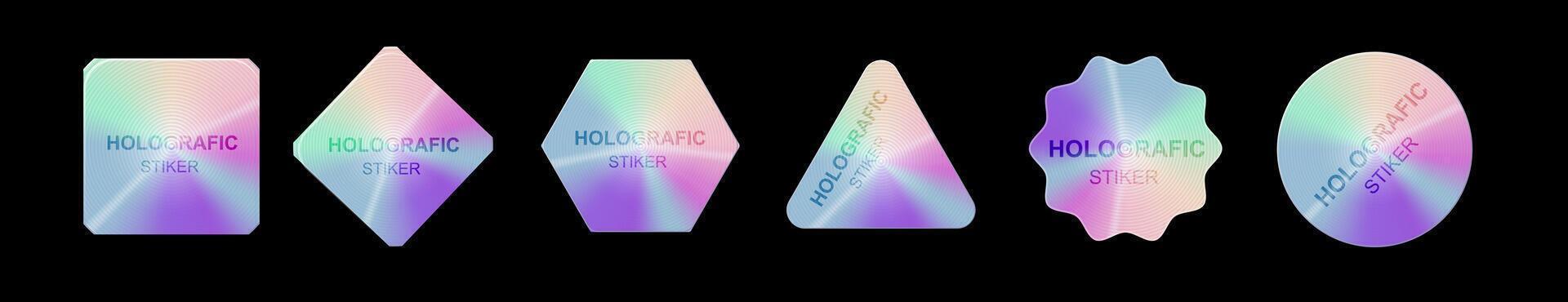 Holographic stickers. Hologram labels shapes vector