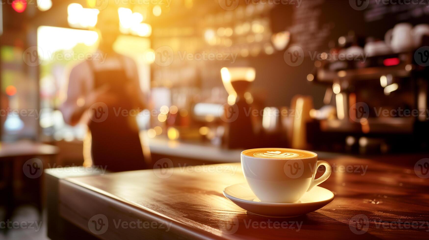 AI generated Cup of cappuccino on table in cafe, closeup photo