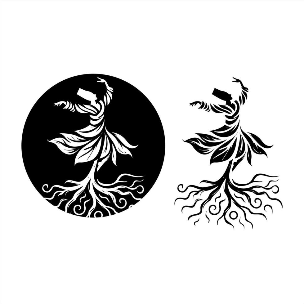 logo ilustración de un hombre haciendo un Arábica danza con un árbol en un circulo vector