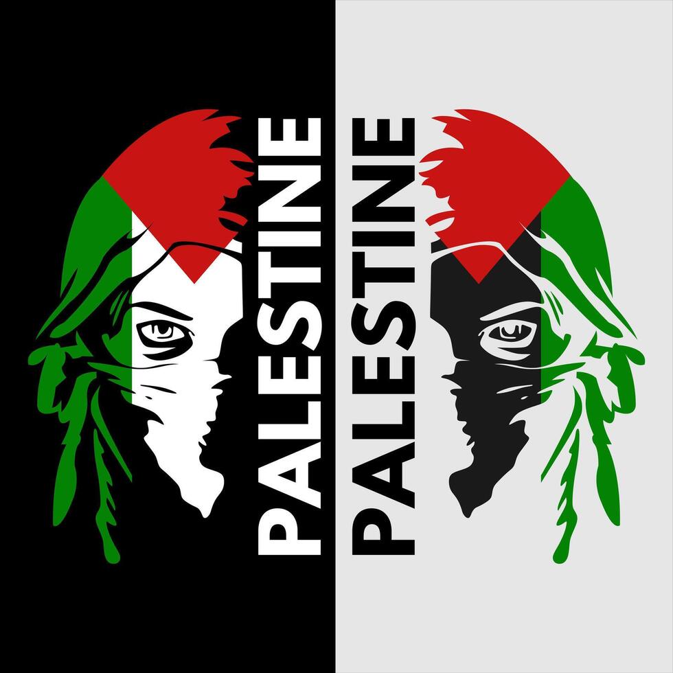 Two faces of Palestine with a black and white background vector