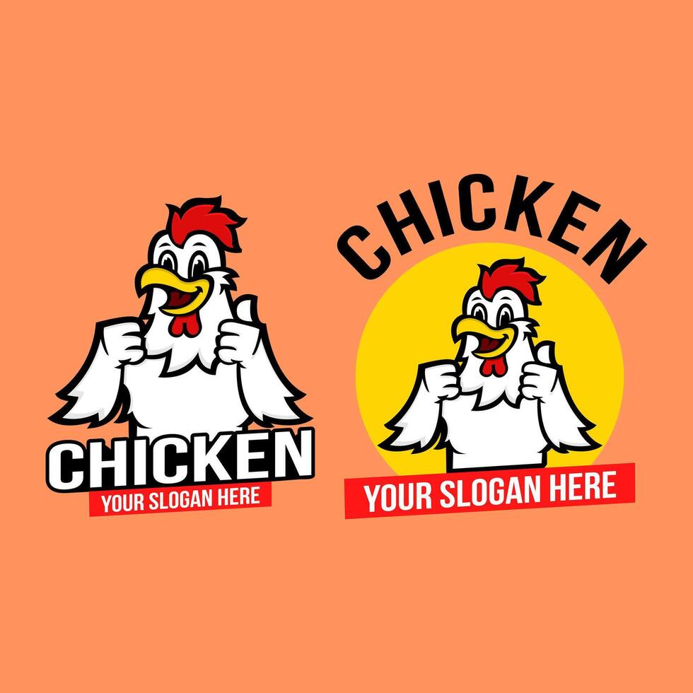 Mobile logo illustration of a rooster raising a thumb saying delicious vector