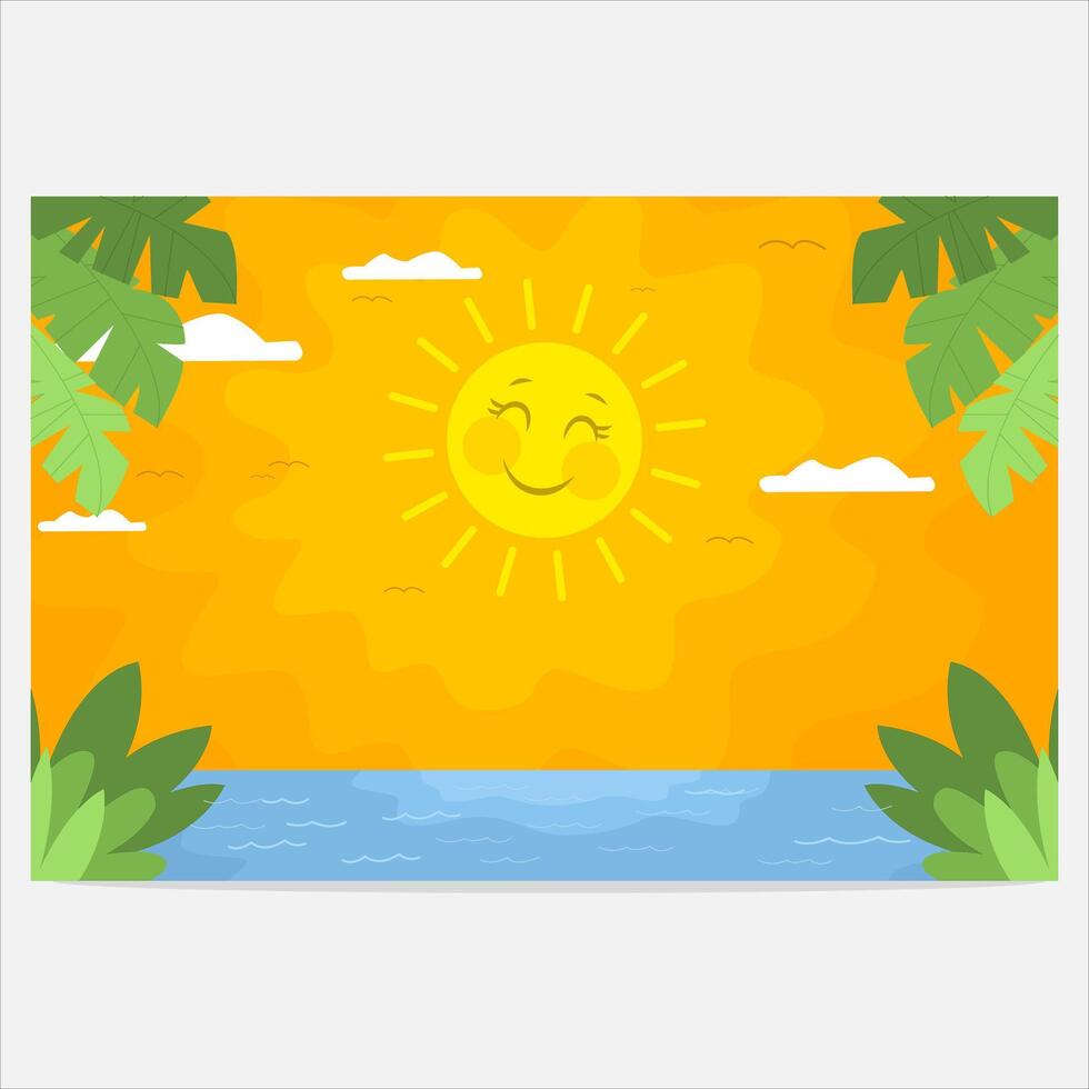 illustration of the sun shining brightly on the beach in summer vector
