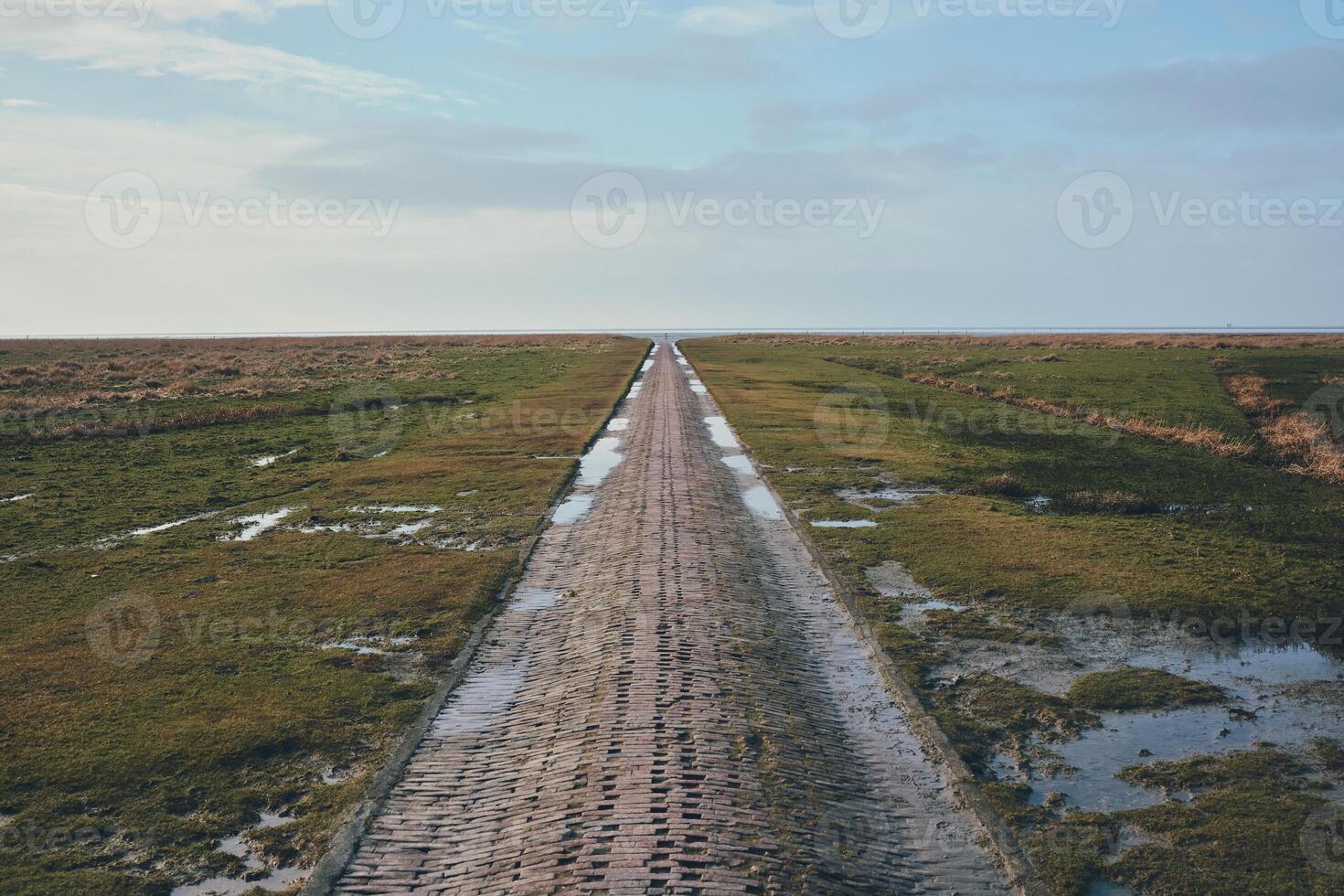 Brick Path into wadden sea at westerhever in germany photo