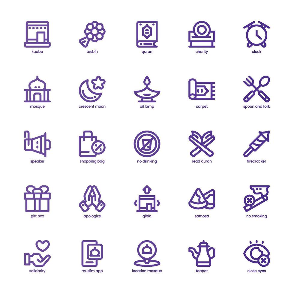 Eid and Ramadan  icon pack for your website, mobile, presentation, and logo design. Eid and Ramadan  icon basic line gradient design. Vector graphics illustration and editable stroke.