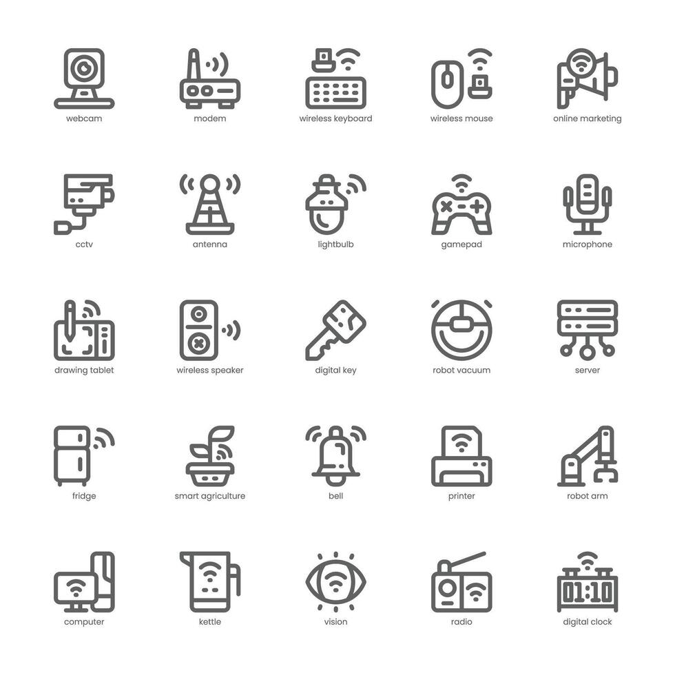 Digital Technology icon pack for your website, mobile, presentation, and logo design. Digital Technology icon outline design. Vector graphics illustration and editable stroke.