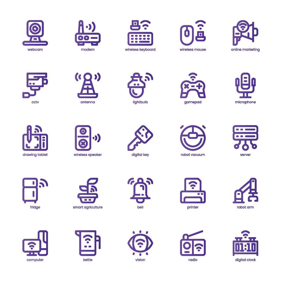 Digital Technology icon pack for your website, mobile, presentation, and logo design. Digital Technology icon basic line gradient design. Vector graphics illustration and editable stroke.