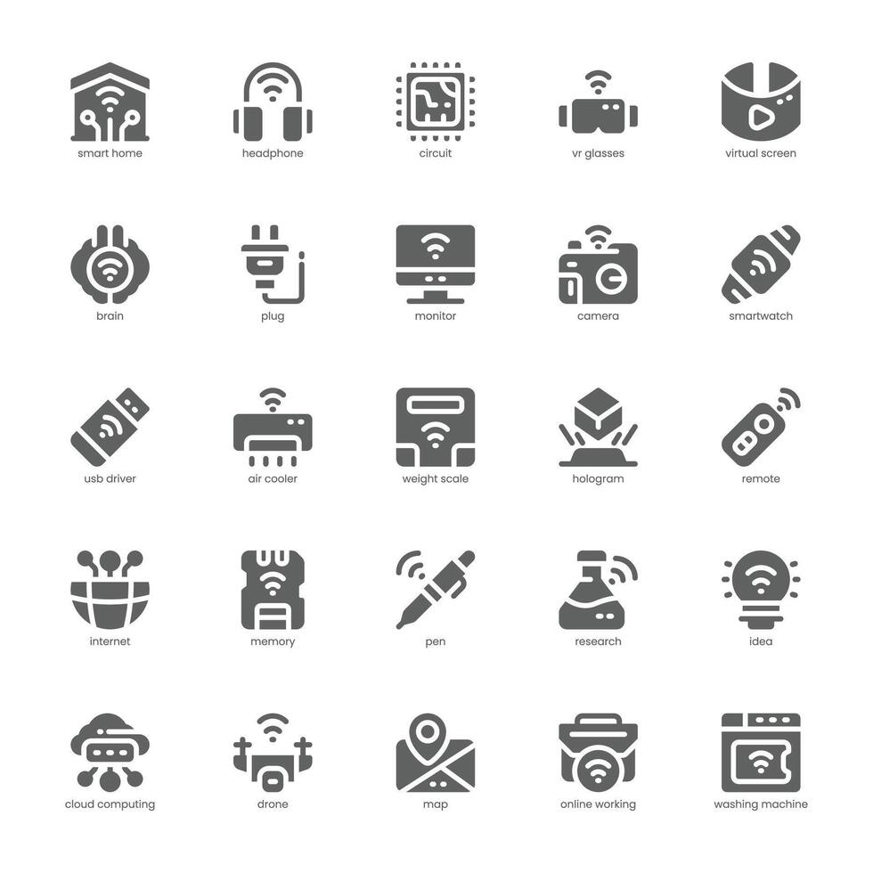 Digital Technology icon pack for your website, mobile, presentation, and logo design. Digital Technology icon glyph design. Vector graphics illustration and editable stroke.