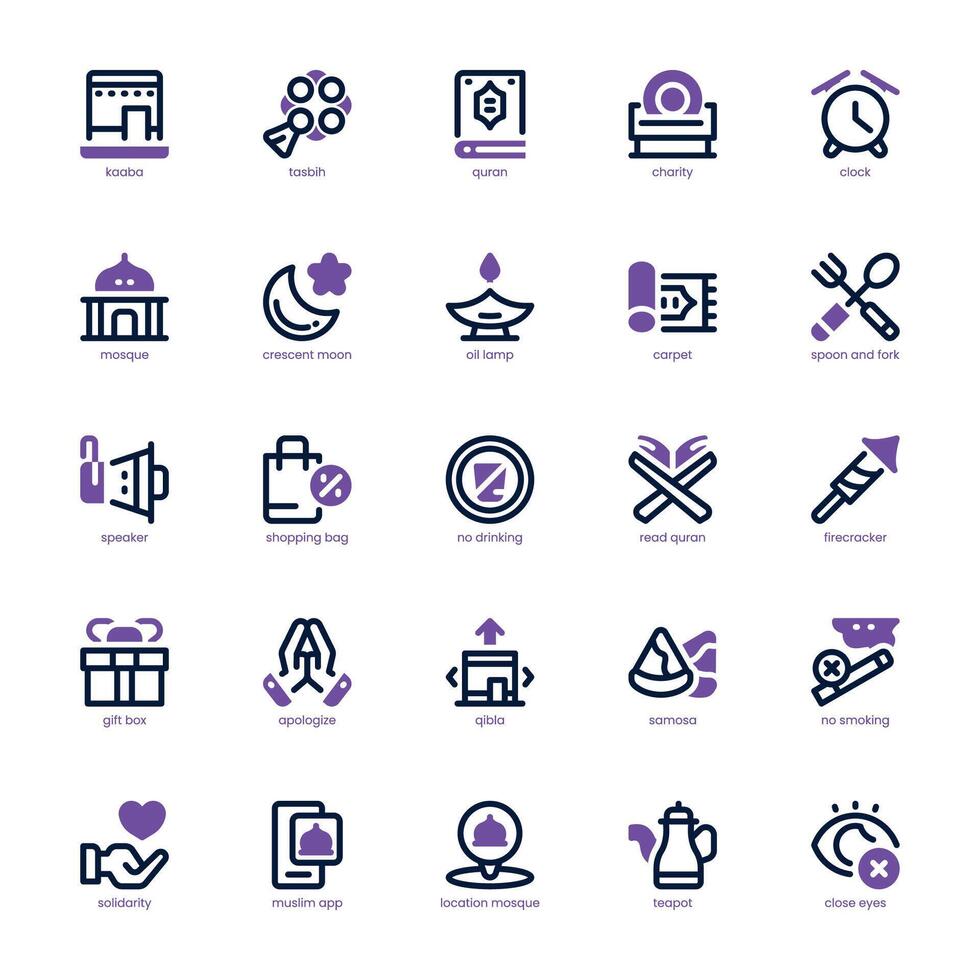 Eid and Ramadan  icon pack for your website, mobile, presentation, and logo design. Eid and Ramadan  icon dual tone design. Vector graphics illustration and editable stroke.