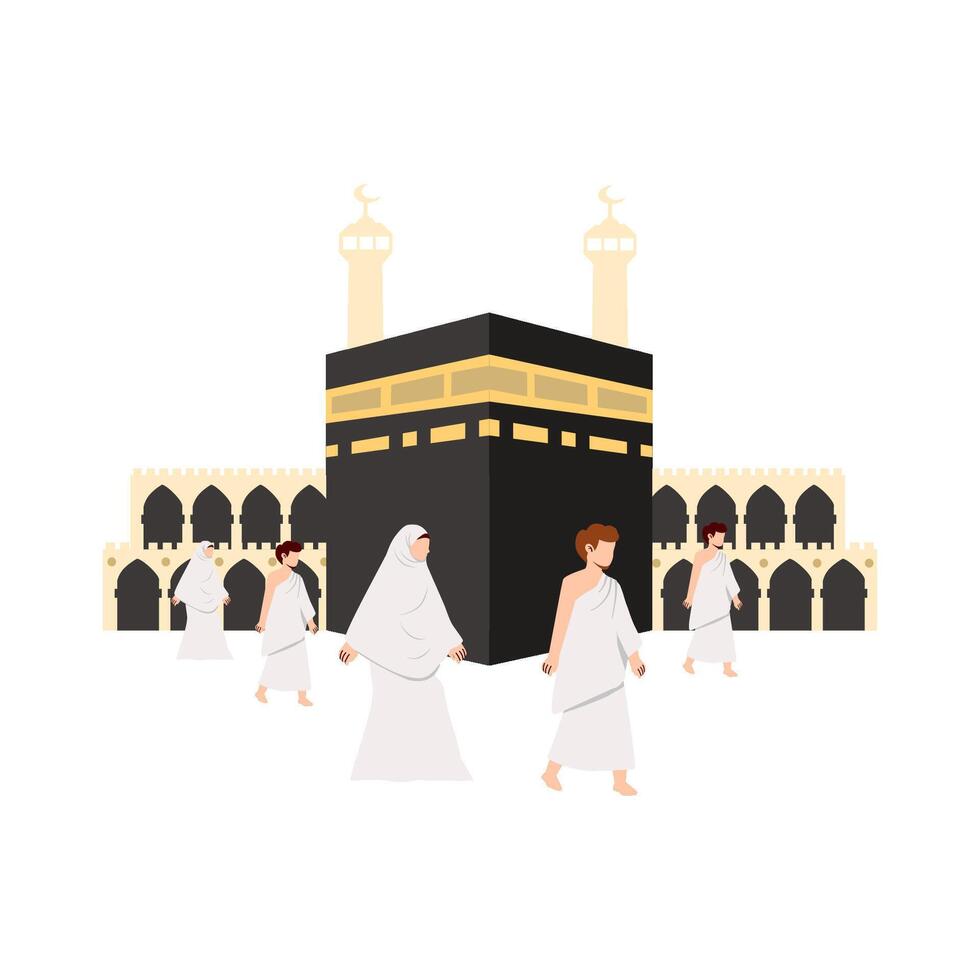 Muslim People Perform Hajj in Kabah vector