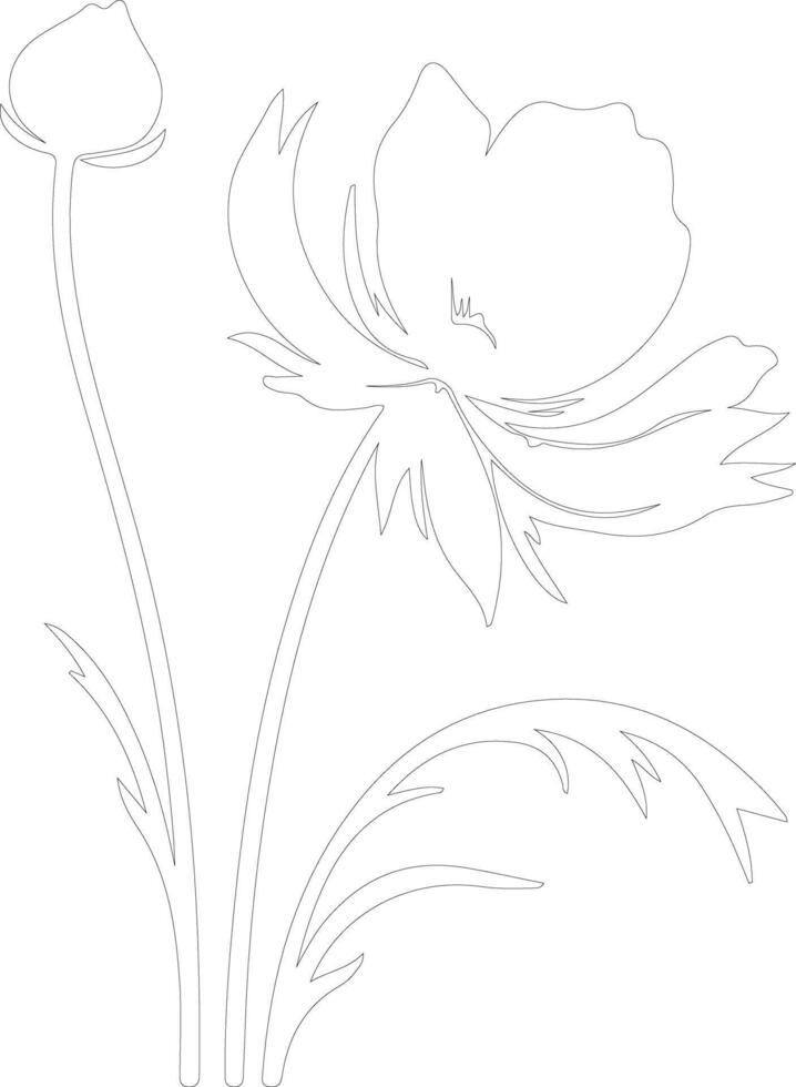 AI generated pasque flower  outline silhouette vector