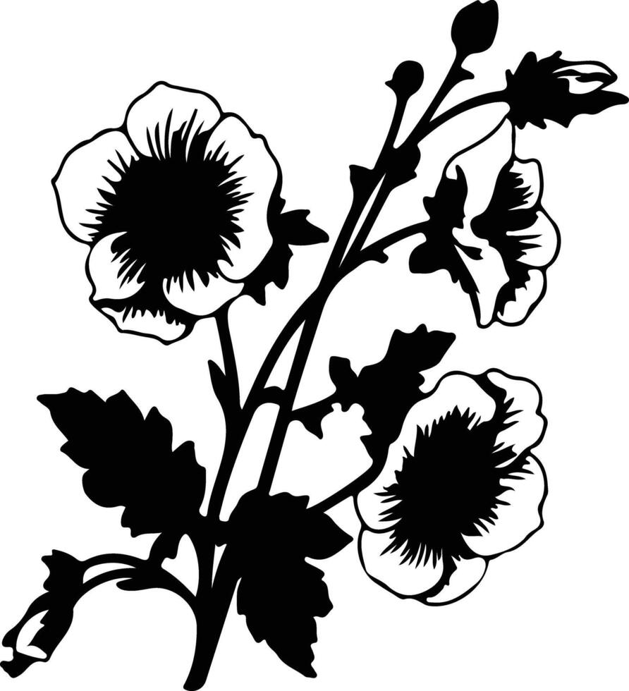 AI generated hollyhock  black silhouette vector