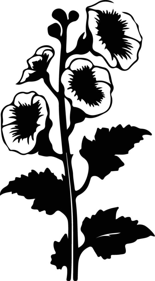 AI generated hollyhock  black silhouette vector
