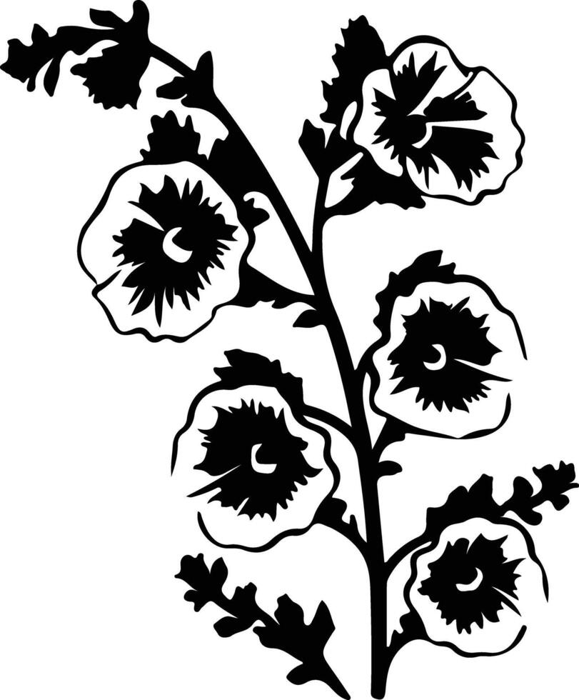 AI generated hollyhock black silhouette vector