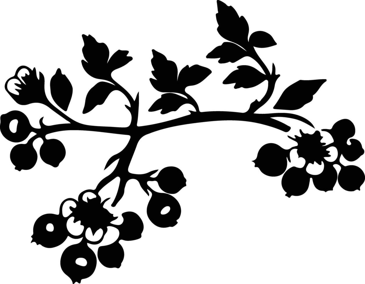 AI generated hawthorn  black silhouette vector