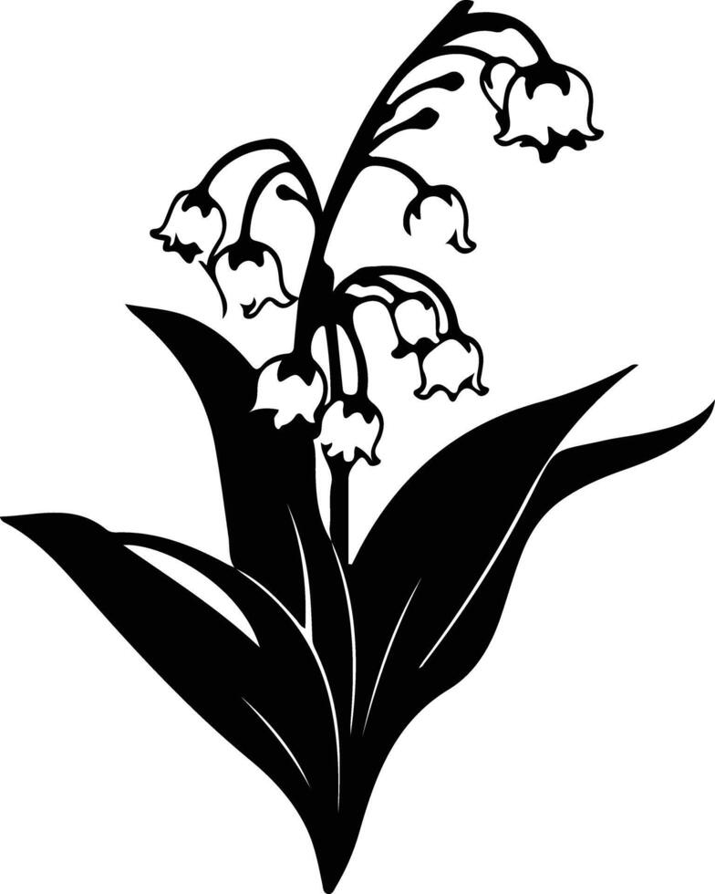 AI generated lily-of-the-valley  black silhouette vector