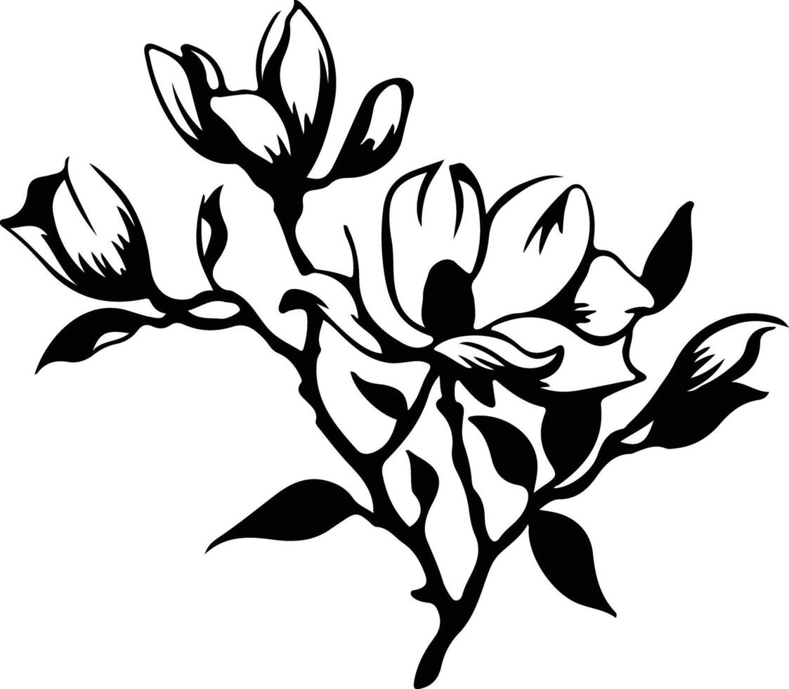 AI generated magnolia  black silhouette vector