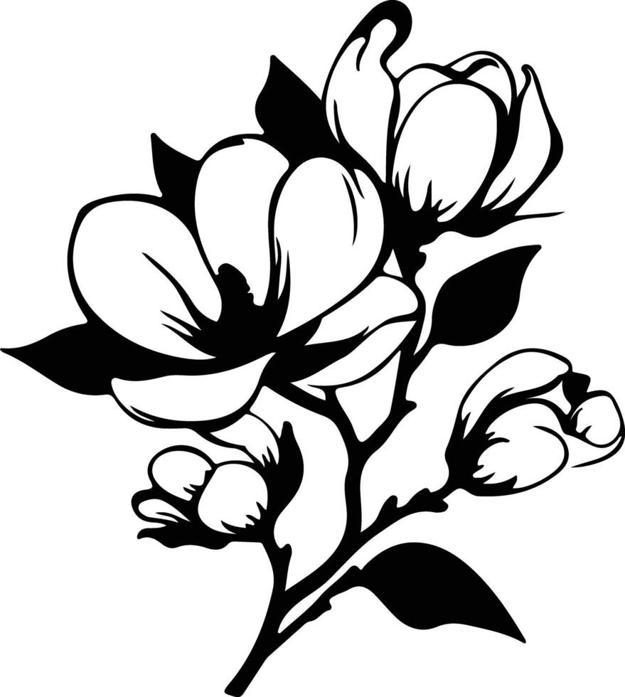 AI generated magnolia black silhouette vector