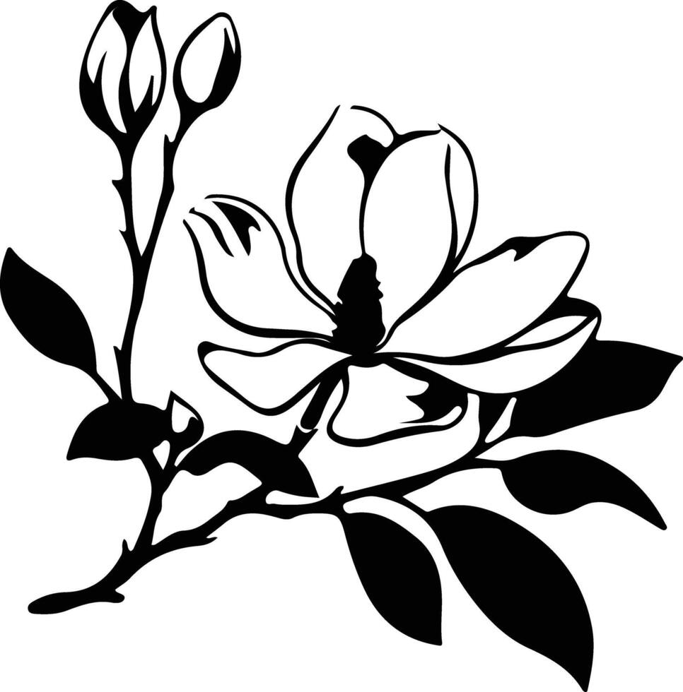 AI generated magnolia  black silhouette vector