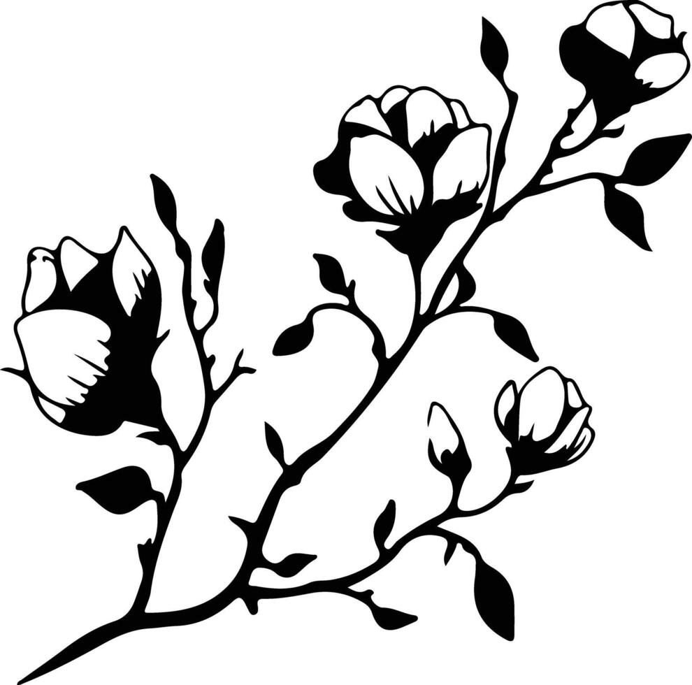 AI generated magnolia  black silhouette vector