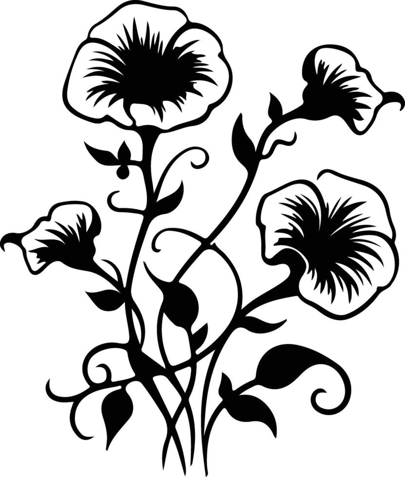 AI generated morning glory  black silhouette vector