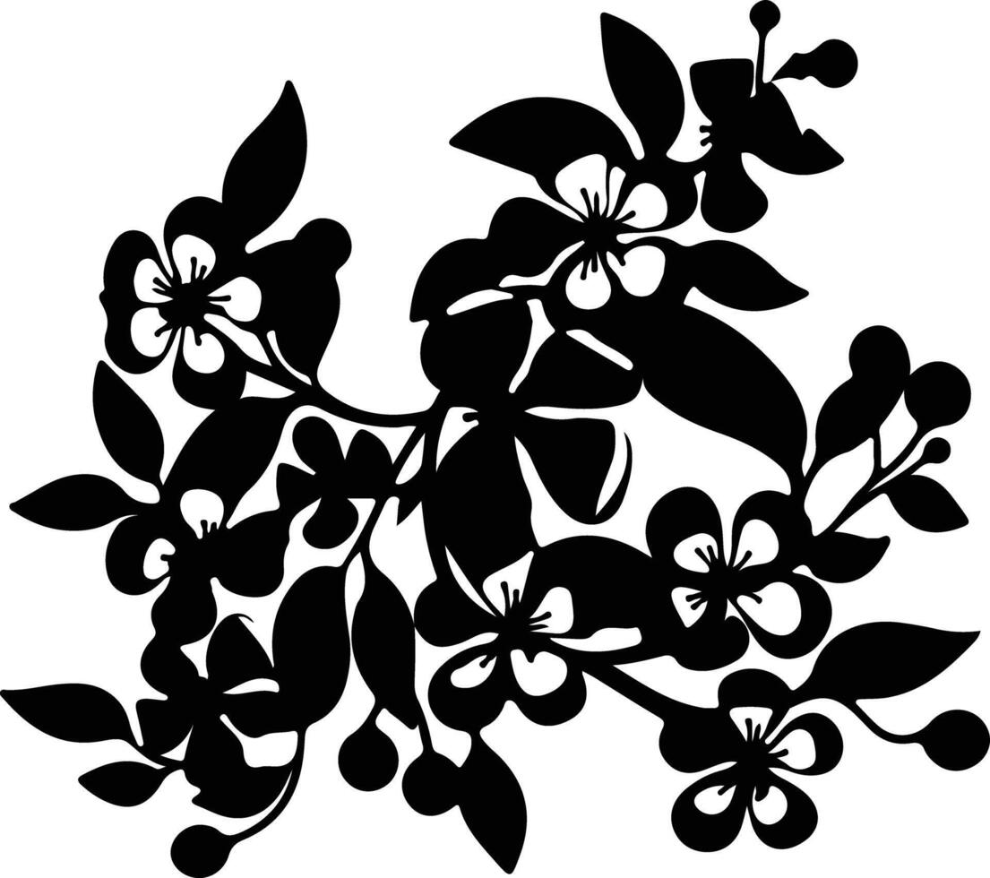 AI generated orange blossom  black silhouette vector