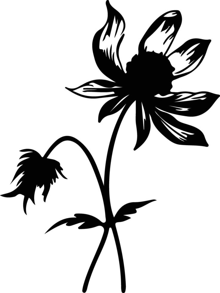 AI generated pasque flower  black silhouette vector